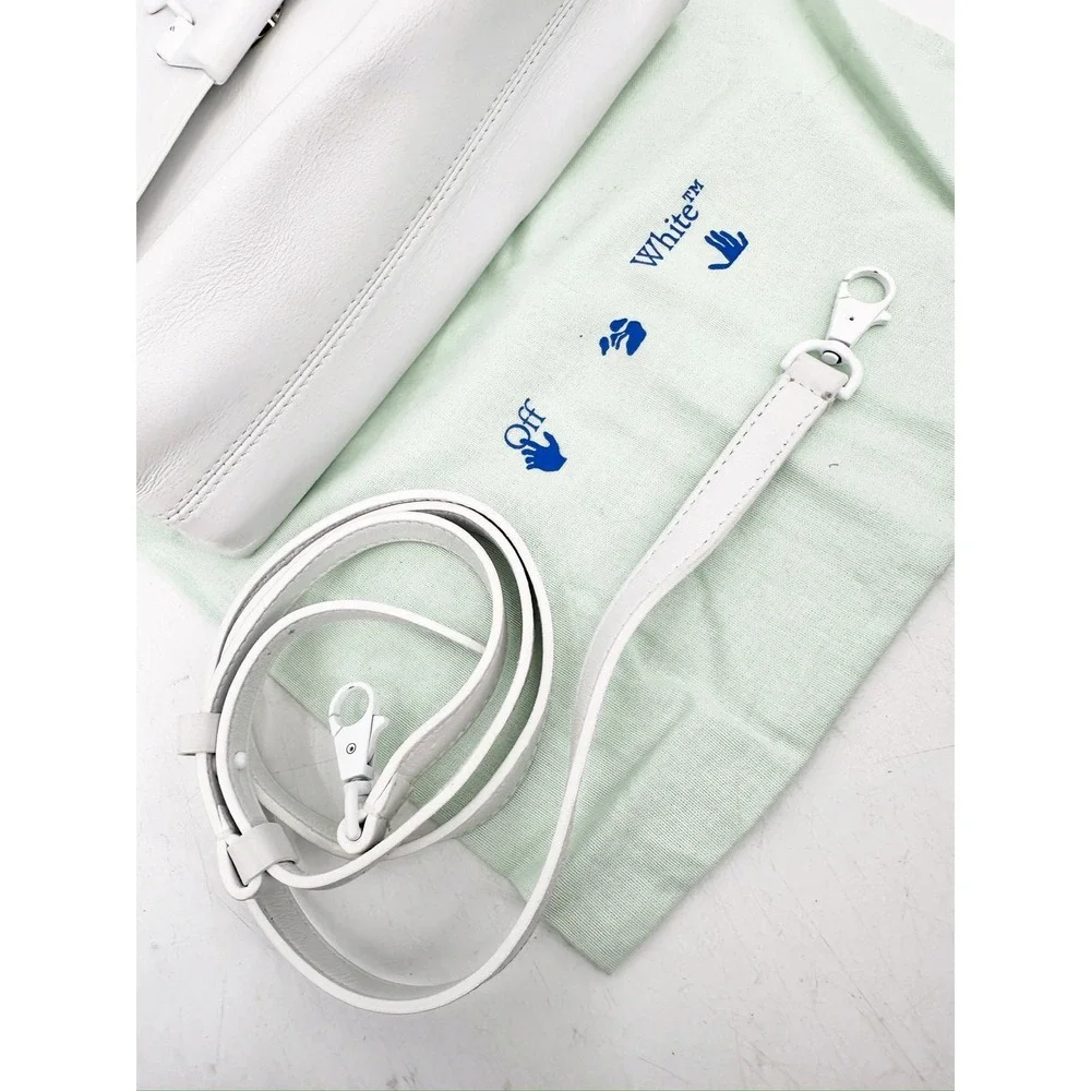 Off White White Leather Embossed Diagonal Stripe Soft‎ Binder Clip Shoulder Bag